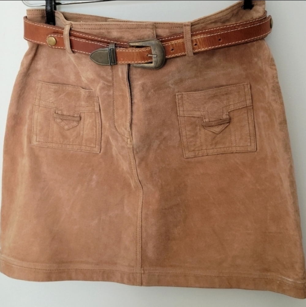 Vintage Light Cognac Dalia Casual Suede Coastal Cowgirl Mini Skirt